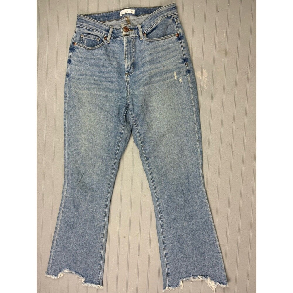 Loft Size 27 4 Womens Jeans Curvy Hi Waist Flare Crop Raw Hem Light Wash Stretch